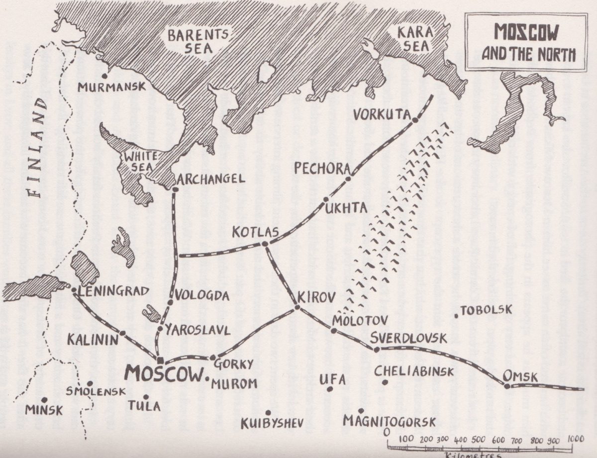 Lev was taken to Pechora camp (map taken from the book)