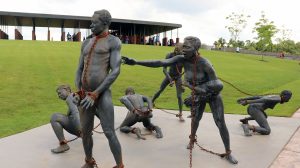 Slaves (by Kwame Akoto-Bamfo) at National Memorial for Peace and Justice in Montgomery (photo: Adelle M. Banks)